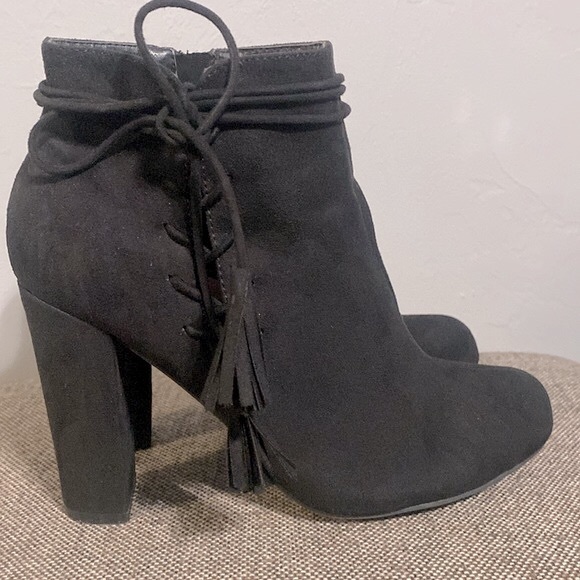 Bamboo black suede booties, size 9. - Picture 2 of 11
